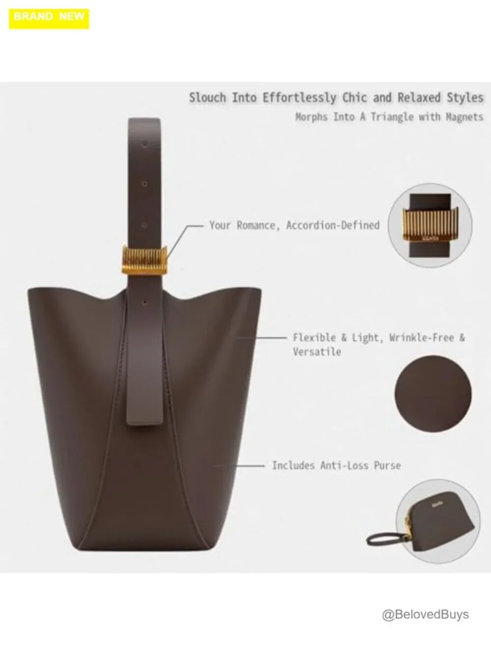 Vegan Leather Hobo Tote Bag with Magnetic Snap Closure